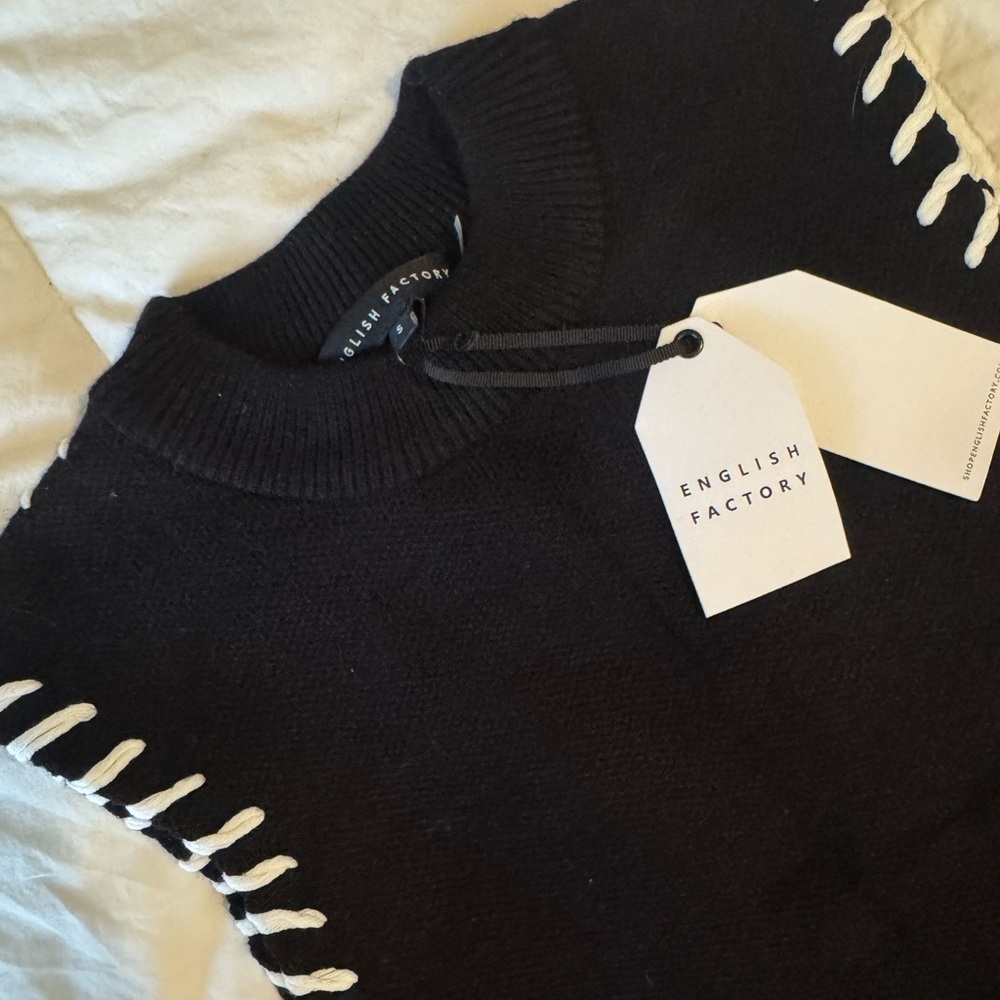English Factory Black Knit sweater with White Stitching Brand New - Picture 3 of 5